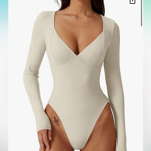 Tan Amazon body suit v neck long sleeve - Picture 1 of 2